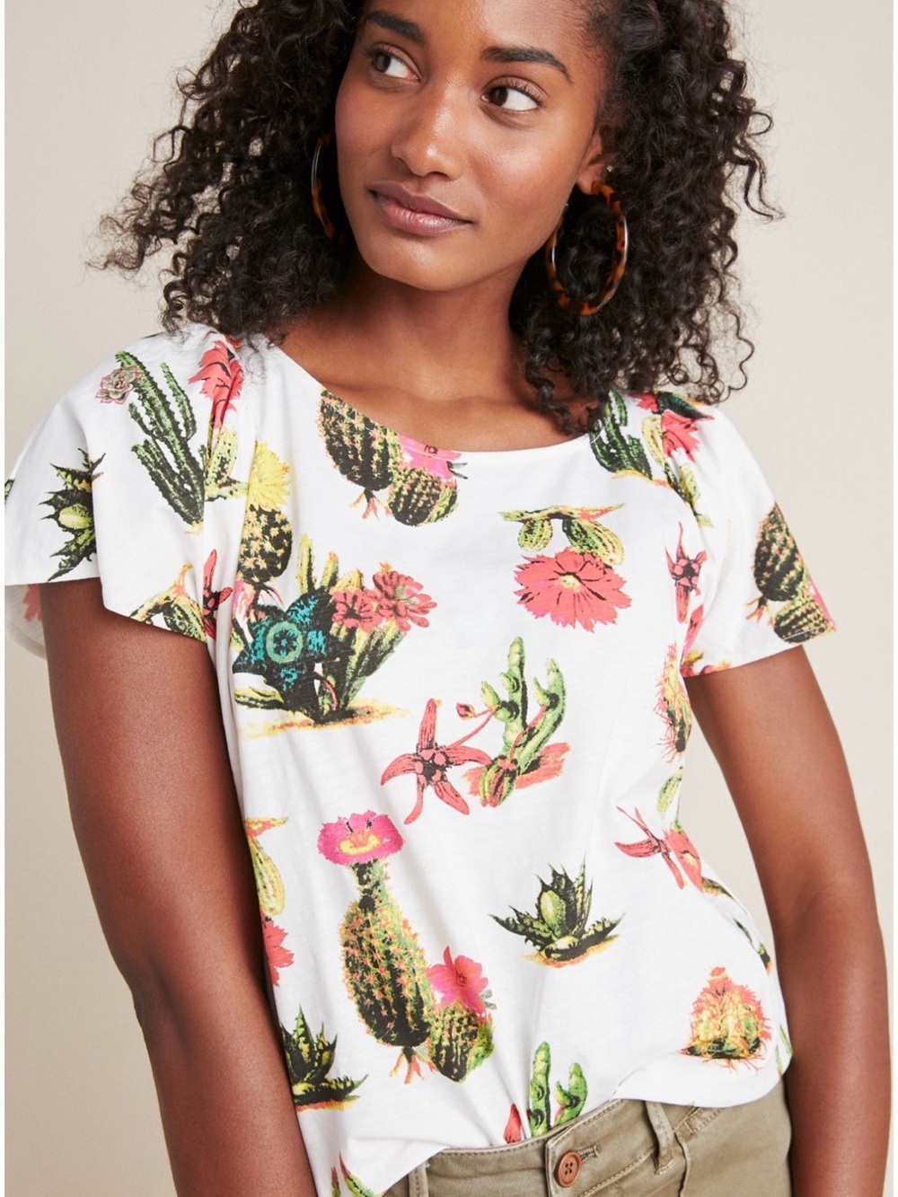 Eva Franco Anthropologie Cactus Floral Print Top Size Small